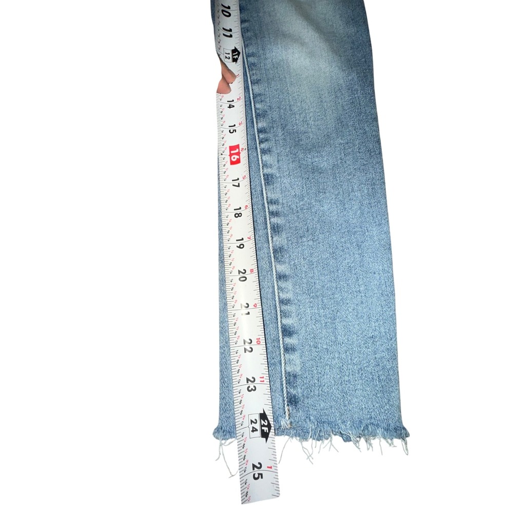 DENIM FORUM The Nico Mid Rise Crop Jeans Blue Distressed Raw Hem Size 24 - Picture 6 of 7